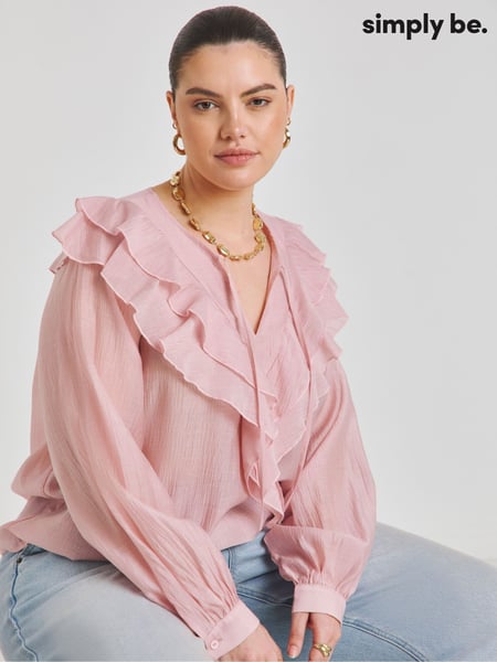 Simply Be Pink Ruffle V-Neck Blouse (F52280) | € 56