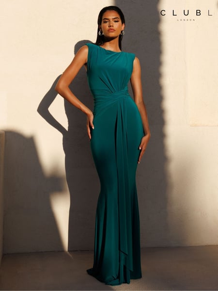 Club L London Green Kadie Sleeveless Gathered Maxi Dress With Drape (F52406) | € 133