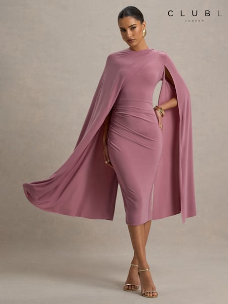 Club L London Pink Marysol Asymmetric Cape Midi Dress (F52407) | € 109