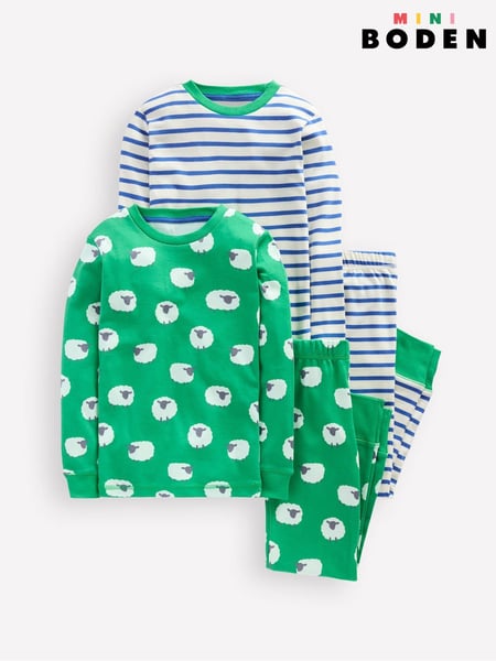 Boden Green Sheep Snug Twin Pack 100% Cotton Pyjamas (F52815) | € 53 - € 59