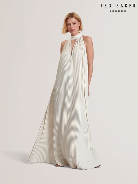 Ted Baker White Akala Pleated V-Neck Maxi Dress (F53078) | € 404