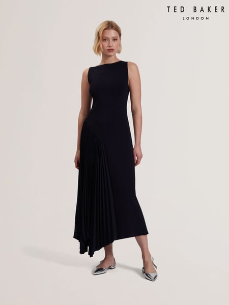 Ted Baker Blue Azzina Knit Slash Neck Dress With Pleat Panel (F53095) | € 404