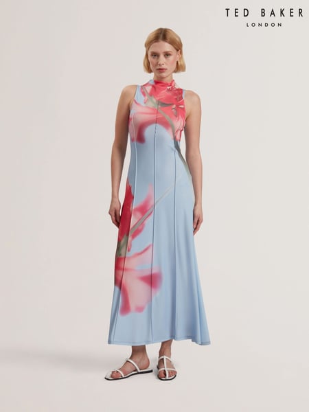 Ted Baker Blue Rebehka-Crepe Jersey Seam Detail Printed Midi Dress (F53106) | € 232