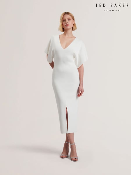 Ted Baker White Rebexxa V-Neck Knitted Midi Dress (F53111) | € 279