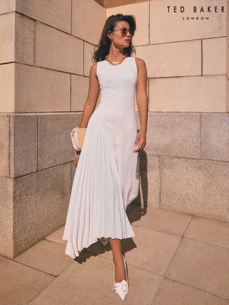 Ted Baker White Azzina Knit Slash Neck Dress With Pleat Panel (F53124) | € 404