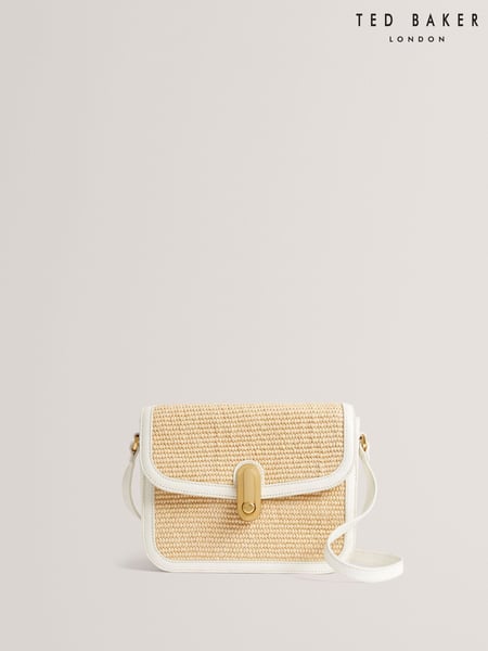 Ted Baker White Kkassie Twist Lock Detail Small Raffia Cross-Body Bag (F53132) | € 232