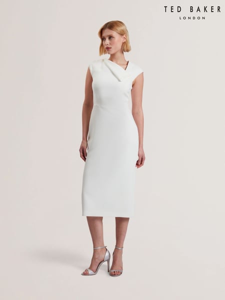 Ted Baker White Bayree-Asymmetric Folded Neckline Midi Dress (F53141) | € 310