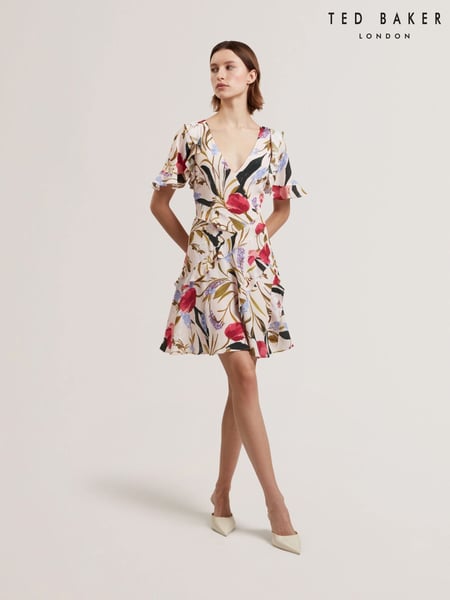 Ted Baker Pink Mini Issiia Frill Detail Dress with Angel Sleeve (F53176) | € 279