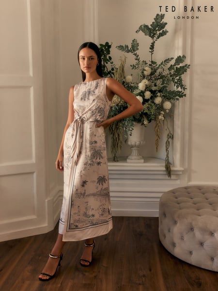 Ted Baker Cream Marrona Knot Detail Wrap Over Midi Dress (F53185) | € 279