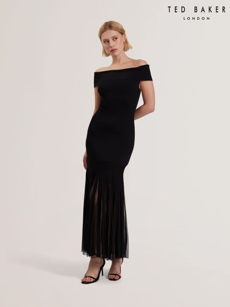 Ted Baker Black Suannaa Dropped Waist Knit Bodice Woven Skirt Dress (F53241) | € 310