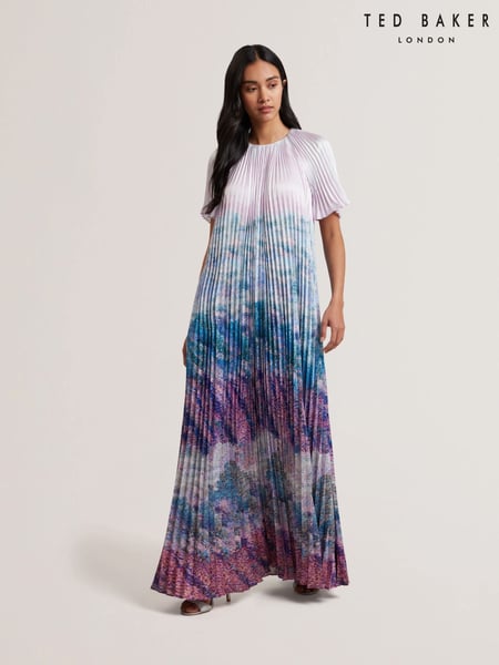 Ted Baker Pink Deeliaa Short Sleeve Pleated Maxi Dress (F53260) | € 466