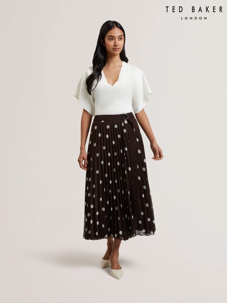 Ted Baker Brown Ereo Polka Dot Pleated Midi Skirt (F53261) | € 217