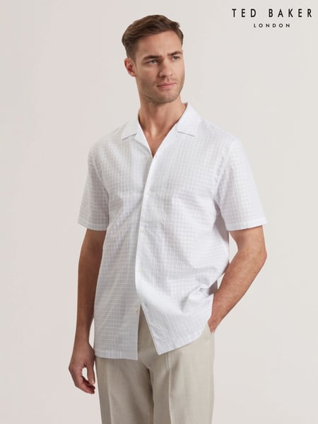 Ted Baker White Oise 100% Cotton Textured Geo Shirt (F53272) | € 123