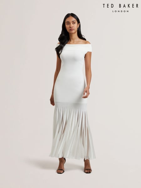 Ted Baker White Suannaa Dropped Waist Knit Bodice Woven Skirt Dress (F53279) | € 310
