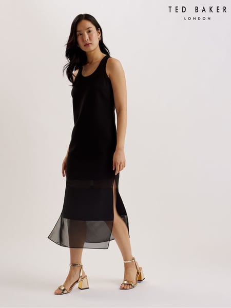 Ted Baker Black Mephora Sleeveless Midi Dress With Panel Detail (F53282) | € 211