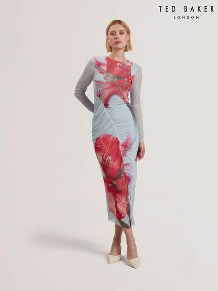 Ted Baker Blue Boxnine-Mesh Gathered Detail Midi Dress (F53299) | € 217