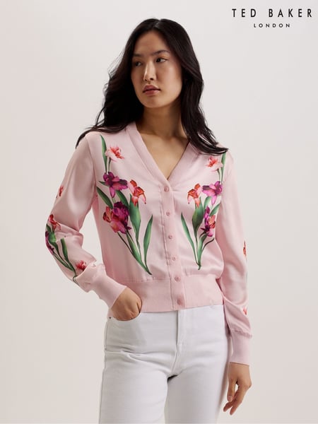 Ted Baker Pink Meralll Woven Front Printed Cardigan (F53300) | € 172