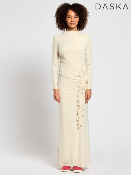 Daska Cream Charlotte Maxi Dress With Long Sleeves And Side Frill Detail (F53617) | € 140