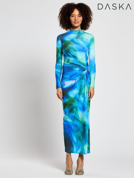Daska Blue Athena Side Twist Maxi Dress With Long Sleeves (F53621) | € 156