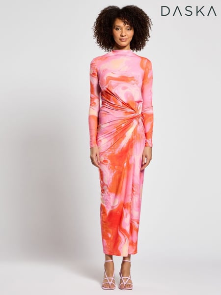 Daska Pink Athena Side Twist Maxi Dress With Long Sleeves (F53624) | € 156