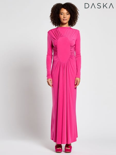 Daska Pink Chara Maxi Dress With Long Sleeves And Ruched Detail (F53625) | € 156