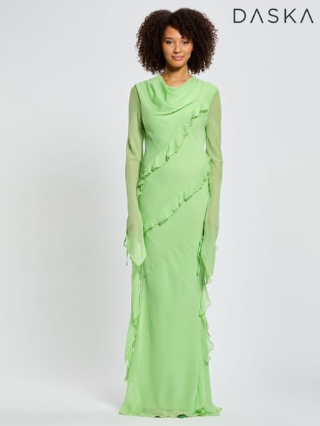 Daska Green Circe Maxi Dress With Long Sleeves And Ruffle Details (F53628) | € 156