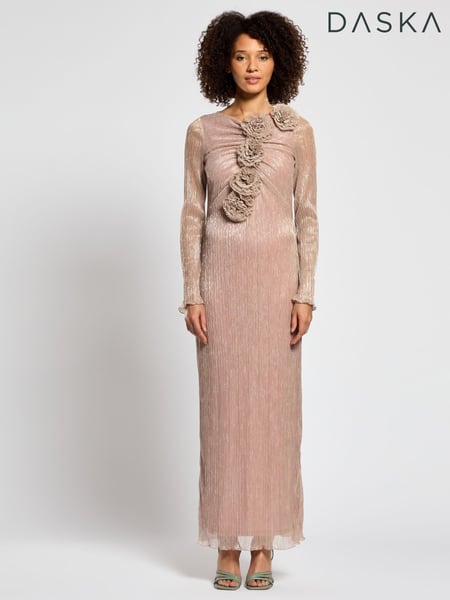 Daska Pink Capella Maxi Dress With Long Sleeves And 3D Flower Details (F53631) | € 172