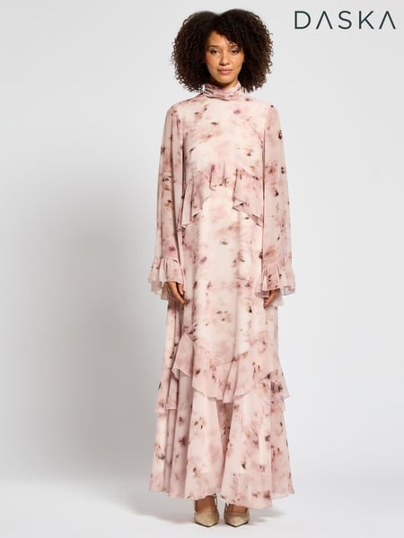 Daska Pink Amy Maxi Dress With Long Sleeves And Ruffle Detail On Waist (F53633) | € 187
