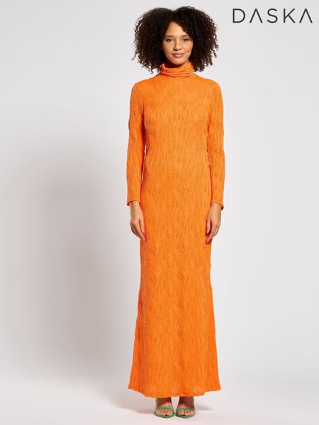 Daska Orange Silia Maxi Dress With Long Sleeves In A Textured Fabric (F53634) | € 140