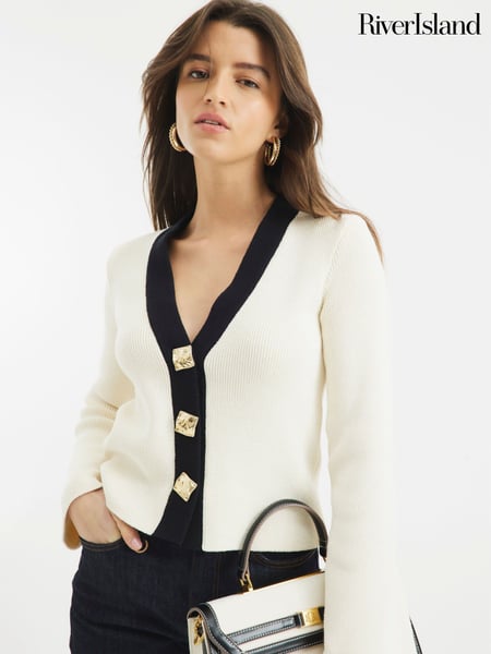 River Island Cream Asymmetric Tipped Cardigan (F53834) | € 61