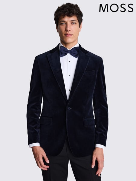 MOSS Blue Tailored Fit 100% Cotton Velvet Jacket (F54465) | € 310