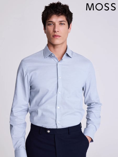 MOSS Light Blue Slim Dobby Stretch Shirt (F54485) | € 62