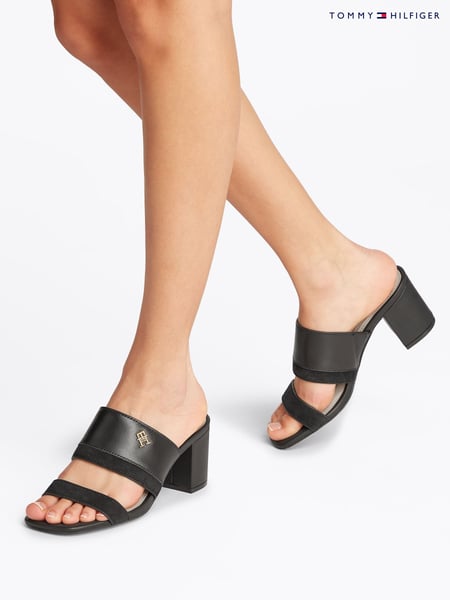 Tommy Hilfiger Black Leather And Suede Block Heeled Mules (F54891) | € 187