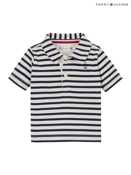 Tommy Hilfiger Light Blue Rib Stripe Short Sleeve Polo Shirt (F54925) | € 51