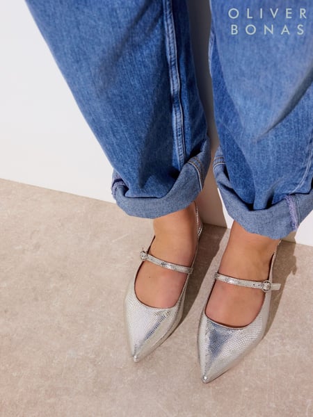 Oliver Bonas Silver Mary Jane Metallic Leather Slingbacks (F55868) | € 101