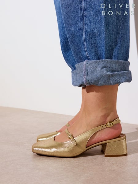 Oliver Bonas Gold Mary Jane Metallic Leather Heeled Slingbacks (F55906) | € 125