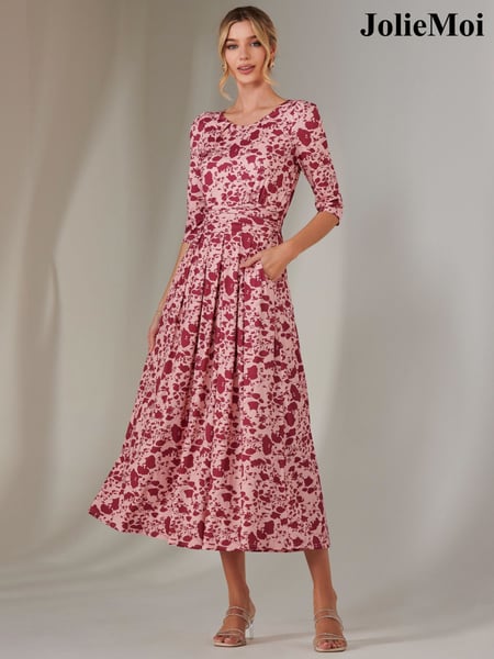Jolie Moi Pink Goldie 3/4 Sleeve Jersey Maxi Dress (F56321) | € 133