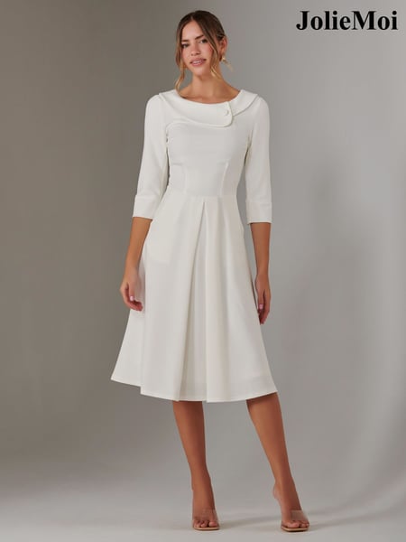 Jolie Moi White Sloan 3/4 Sleeve Midi Dress (F56353) | € 117