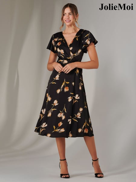 Jolie Moi Black Wrap Front Midi Dress (F56356) | € 106