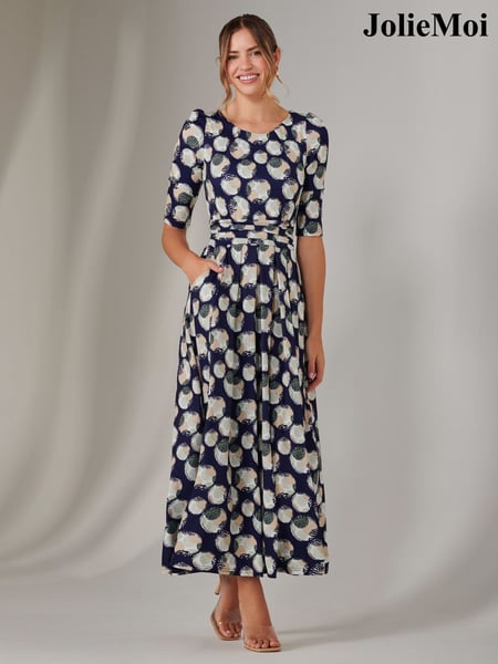 Jolie Moi Blue Enya 3/4 Sleeve Jersey Midaxi Dress (F56465) | € 122