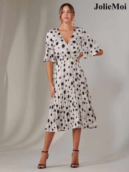 Jolie Moi White Pleated Wrap Midi Dress (F56468) | € 112