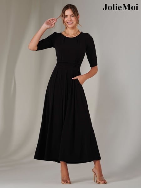 Jolie Moi Black Enya 3/4 Sleeve Jersey Midaxi Dress (F56472) | € 122