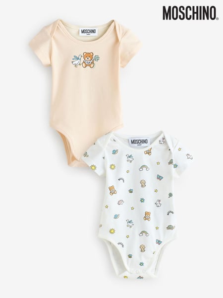 Moschino Natural Baby Logo Bodysuits 2 Pack With Giftbox (F56922) | € 195
