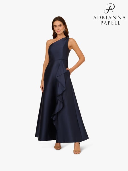 Adrianna Papell Blue Studio One Shoulder Mikado Gown (F57855) | € 264