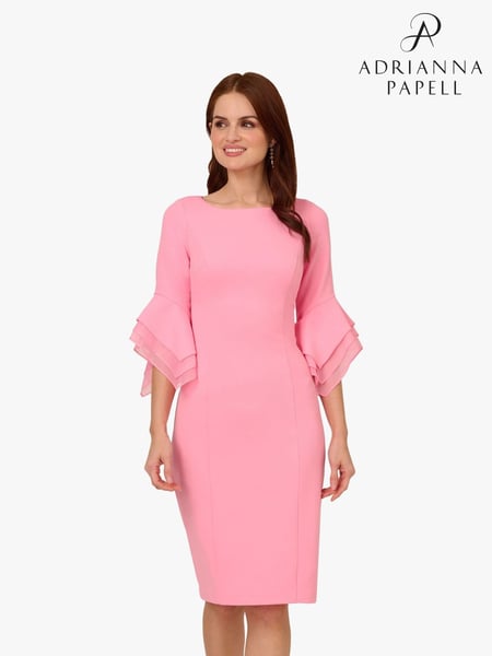 Adrianna Papell Pink Knit Crepe Tiered Sleeve Dress (F57864) | € 217
