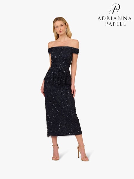 Adrianna Papell Blue Bead Mesh Peplum Dress (F57867) | € 451