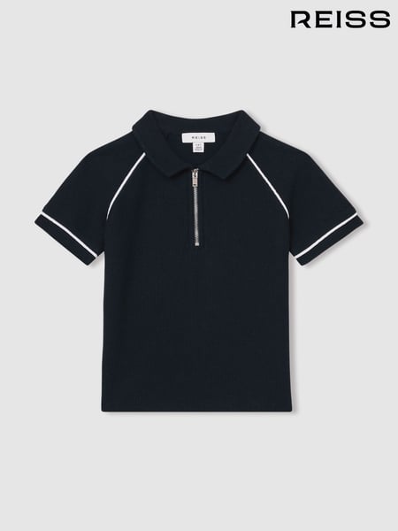 Reiss Navy Lolland Cotton Textured Half Zip Polo Shirt (F57903) | € 53