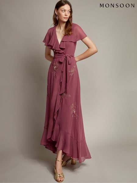 Monsoon Pink Ausha Floral Embellished Maxi Wrap Dress (F57921) | € 234