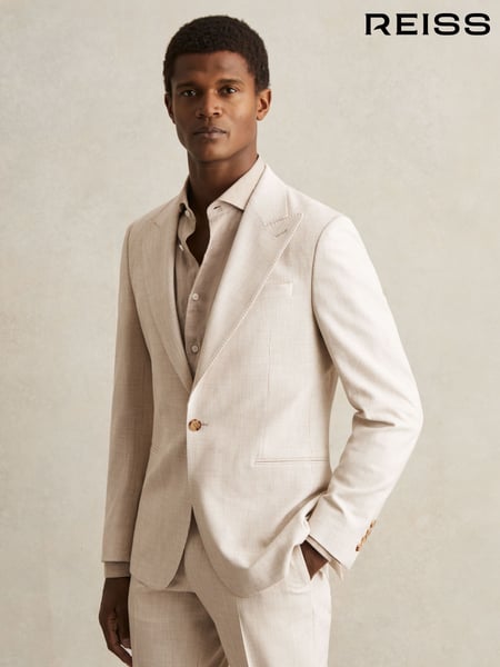 Reiss Oatmeal/White Kai Slim Fit Single Breasted Pinstripe Suit Blazer (F57922) | € 515