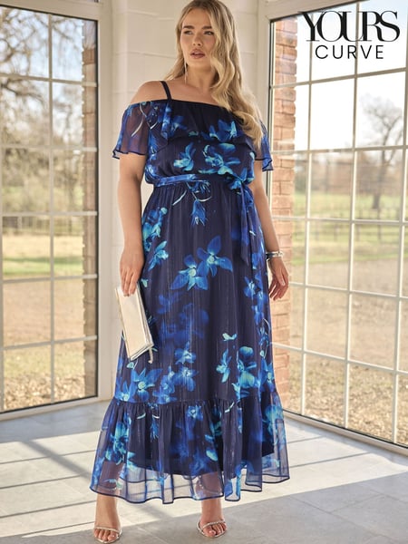 Yours Curve Blue London Ruffle Maxi Dress (F58177) | € 109